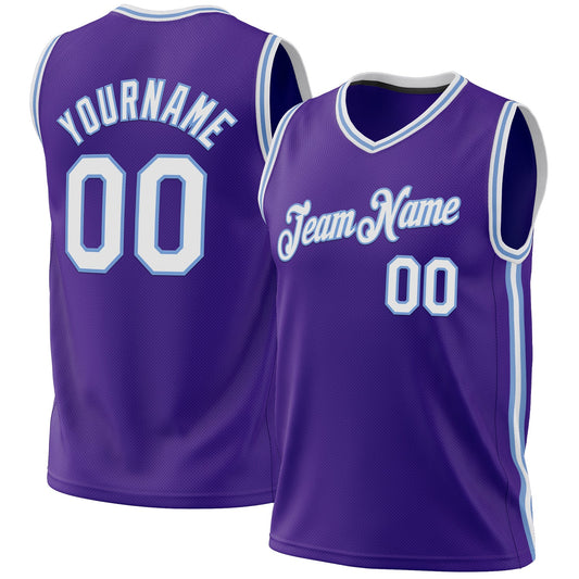 Custom Purple White-Light Blue Authentic Throwback Basketball Jersey - Main View