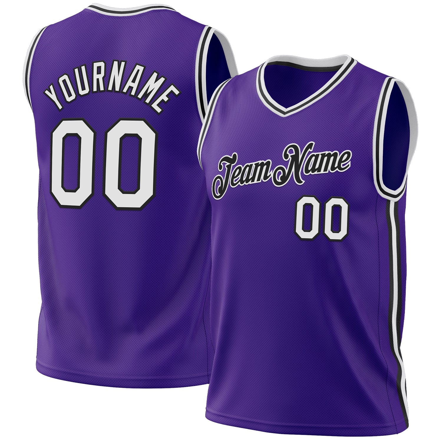 Custom Purple White-Black Authentic Throwback Basketball Jersey - Main View