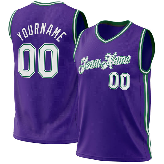Custom Purple White-Kelly Green Authentic Throwback Basketball Jersey - Main View