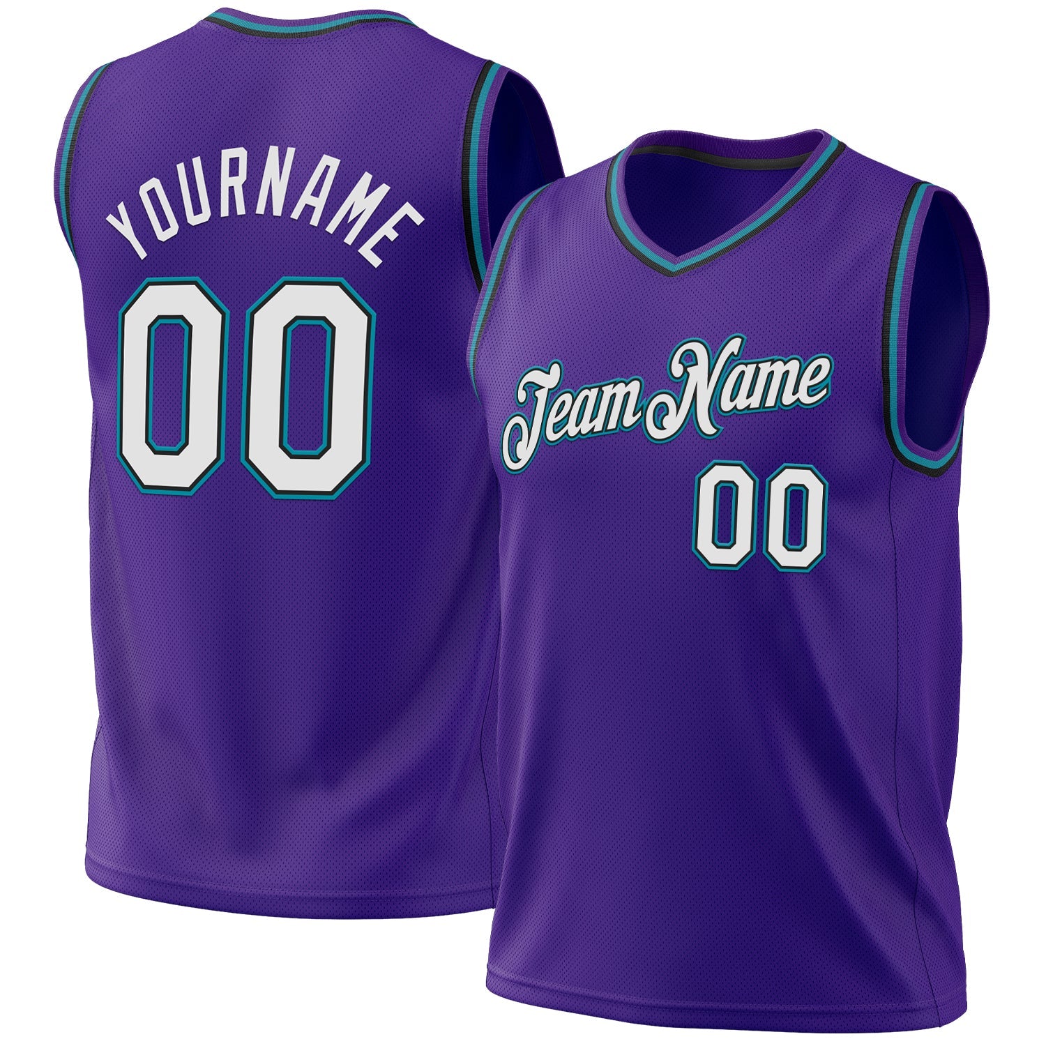 Custom Purple Black-Teal Authentic Throwback Basketball Jersey - Main View