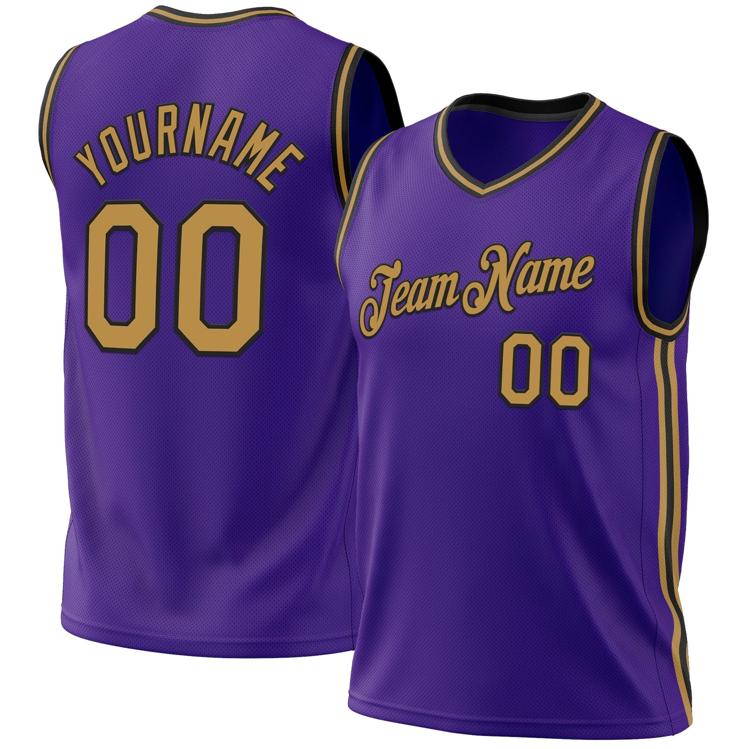 Custom Purple Old Gold-Black Authentic Throwback Basketball Jersey - Main View