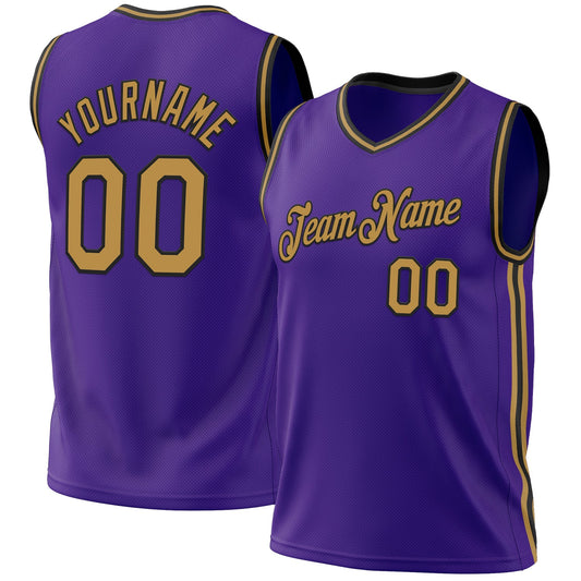 Custom Purple Old Gold-Black Authentic Throwback Basketball Jersey - Main View