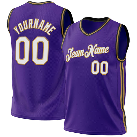 Custom Purple Old Gold-Black Authentic Throwback Basketball Jersey - Main View