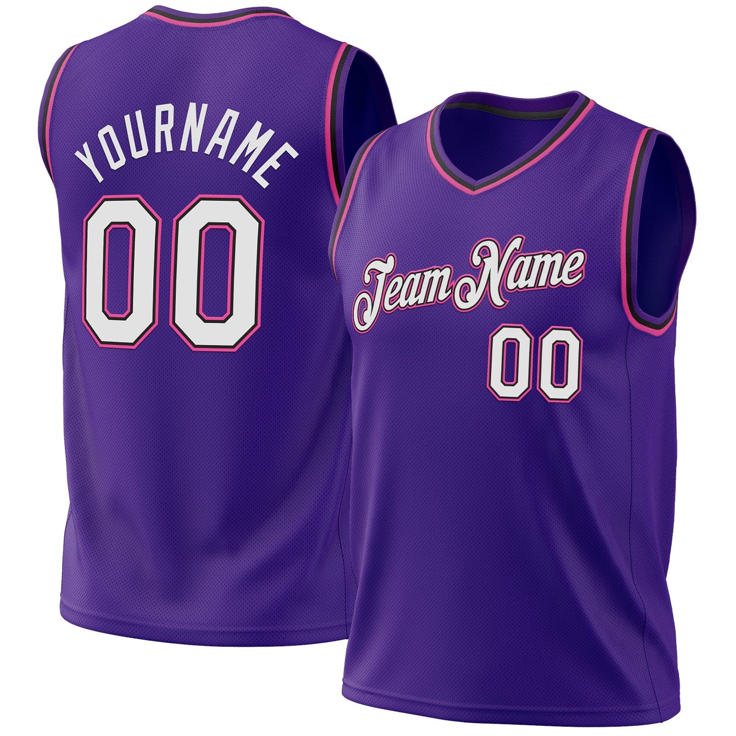 Custom Purple Black-Pink Authentic Throwback Basketball Jersey - Main View