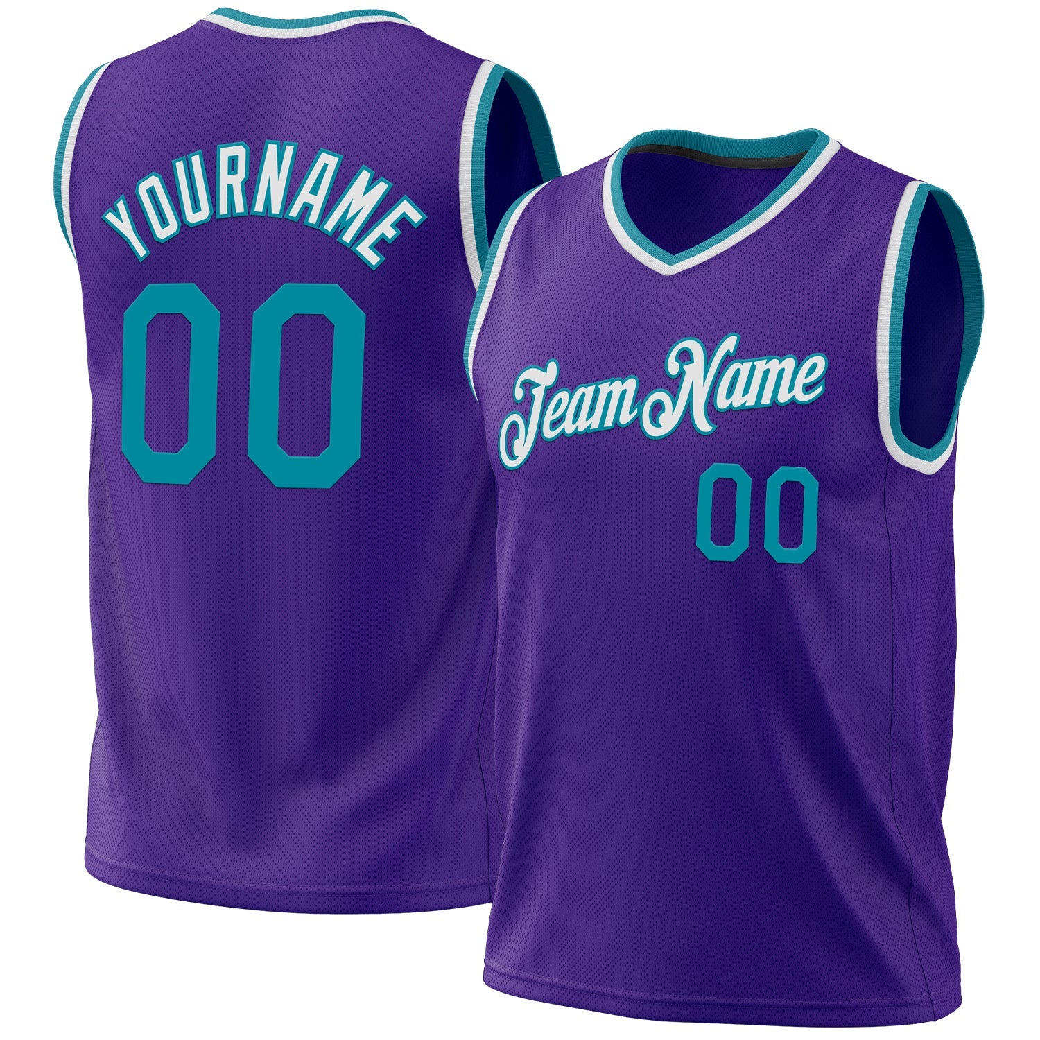 Custom Purple Teal-White Authentic Throwback Basketball Jersey - Main View