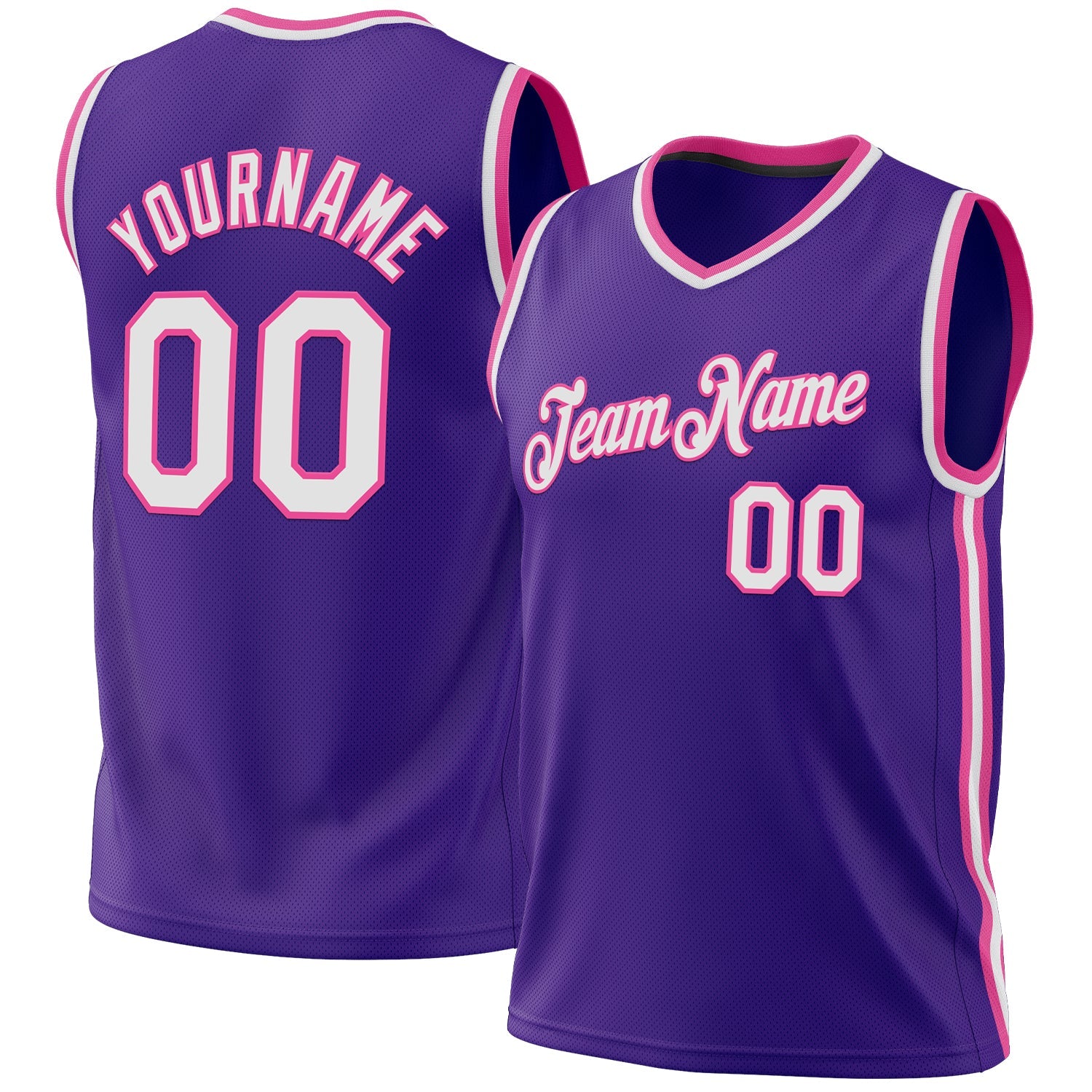 Custom Purple White-Pink Authentic Throwback Basketball Jersey - Main View