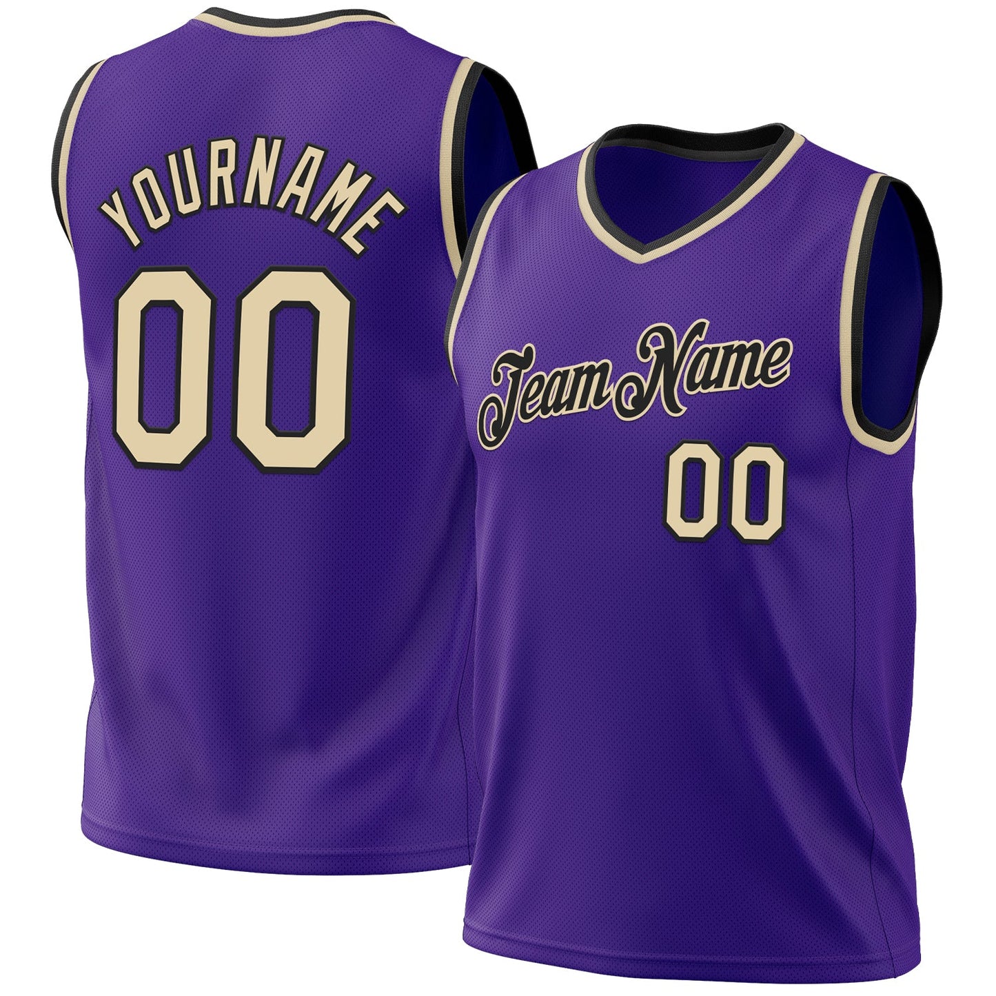 Custom Purple Cream-Black Authentic Throwback Basketball Jersey - Main View
