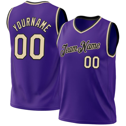 Custom Purple Cream-Black Authentic Throwback Basketball Jersey - Main View