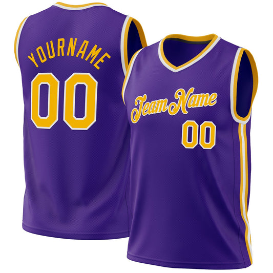 Custom Purple Gold-White Authentic Throwback Basketball Jersey - Main View