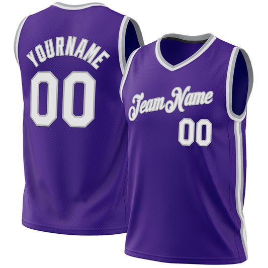 Custom Purple White-Gray Authentic Throwback Basketball Jersey - Main View