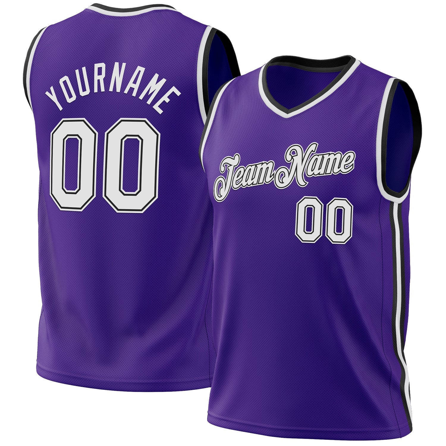 Custom Purple White-Black Authentic Throwback Basketball Jersey - Main View