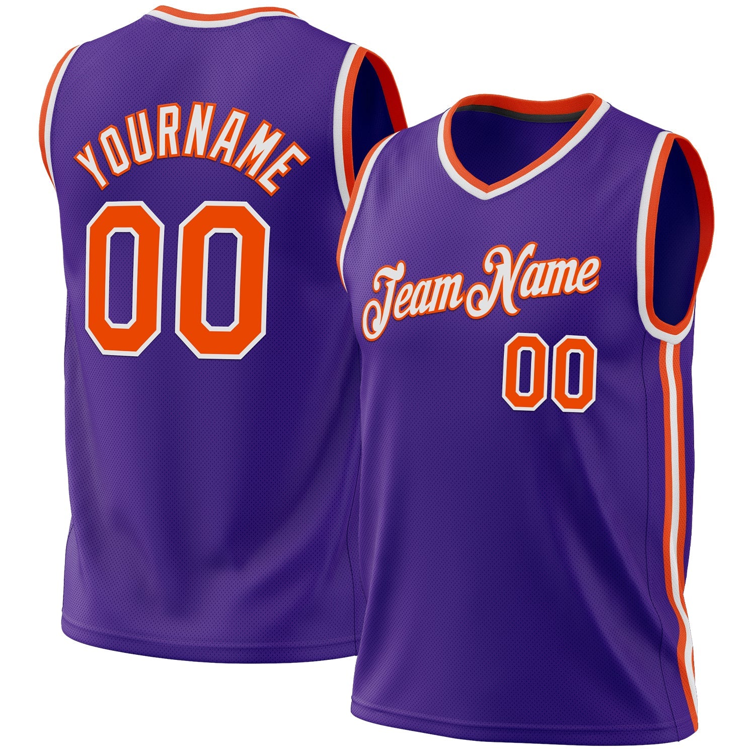 Custom Purple Orange-White Authentic Throwback Basketball Jersey - Main View