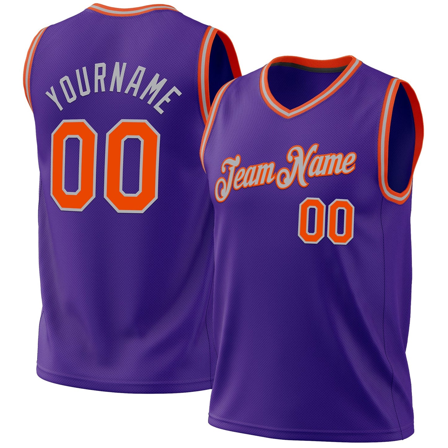 Custom Purple Orange-Gray Authentic Throwback Basketball Jersey - Main View