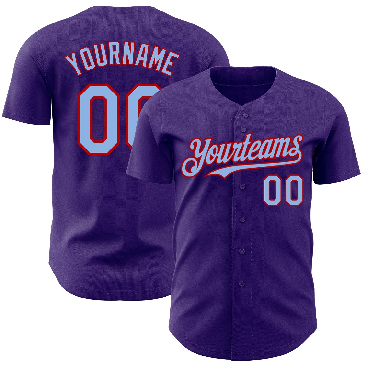 Custom Purple Light Blue-Red Authentic Baseball Jersey - Main View