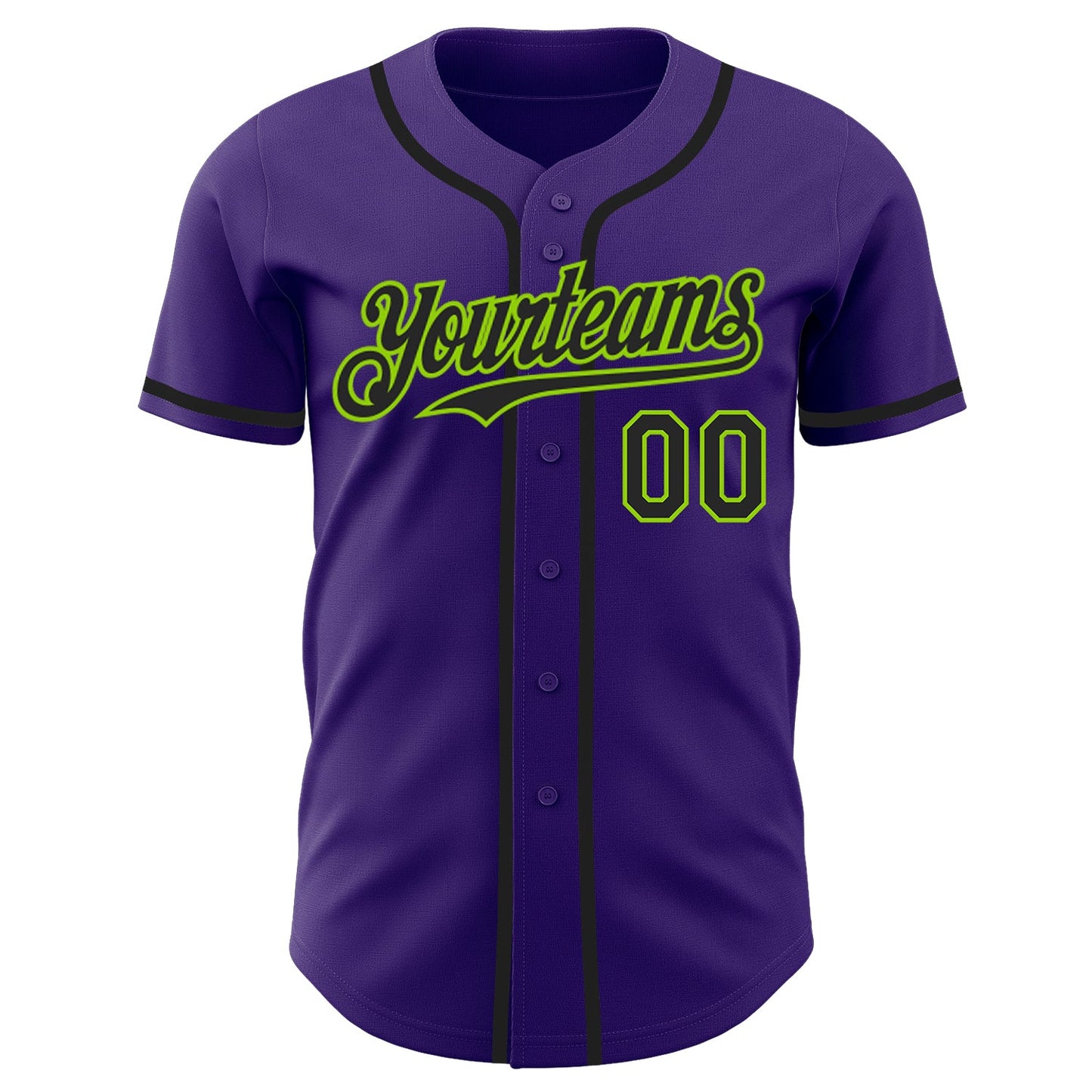 Custom Purple Black-Neon Green Authentic Baseball Jersey view 2