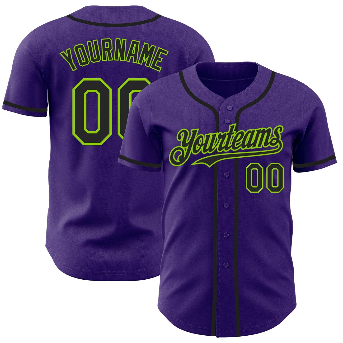 Custom Purple Black-Neon Green Authentic Baseball Jersey - Main View