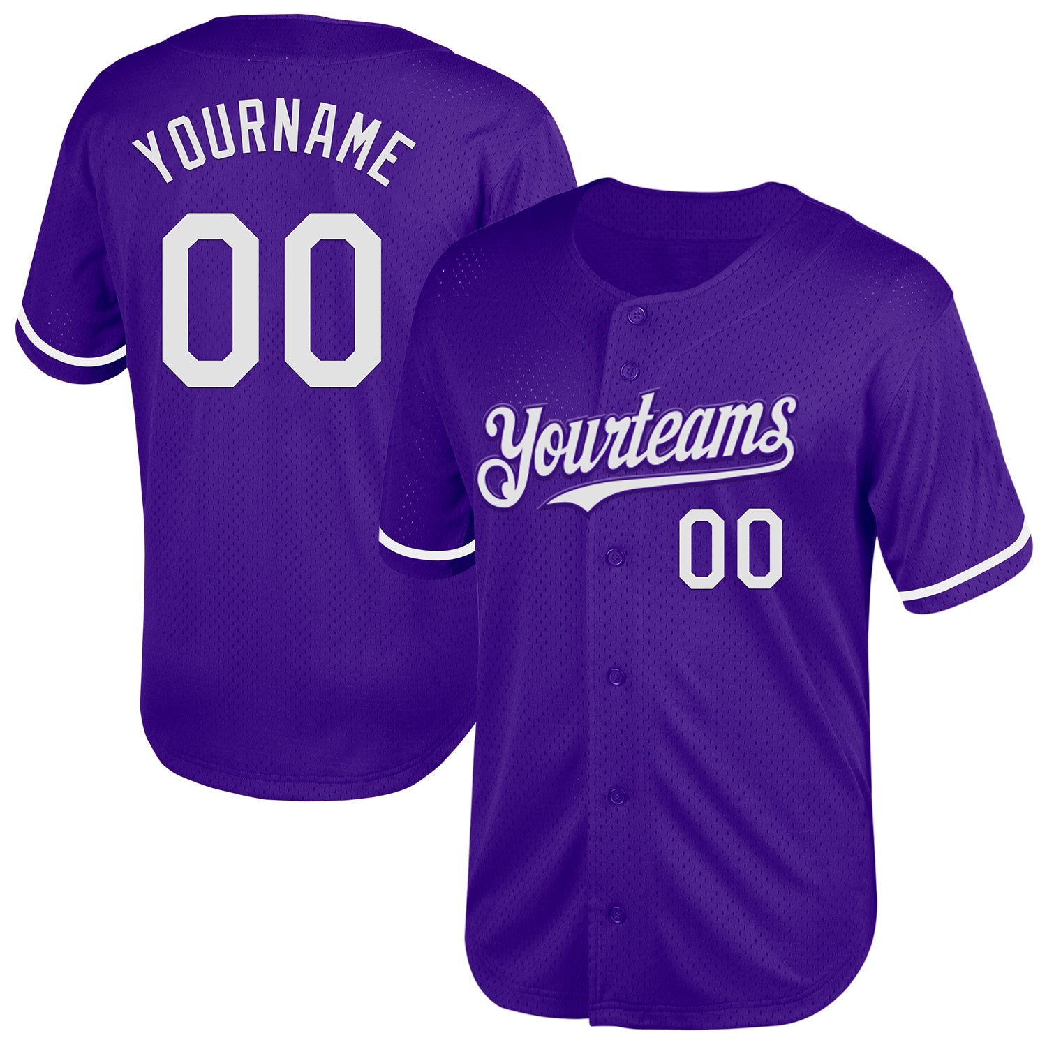 Custom Purple White Mesh Authentic Throwback Baseball Jersey - Main View