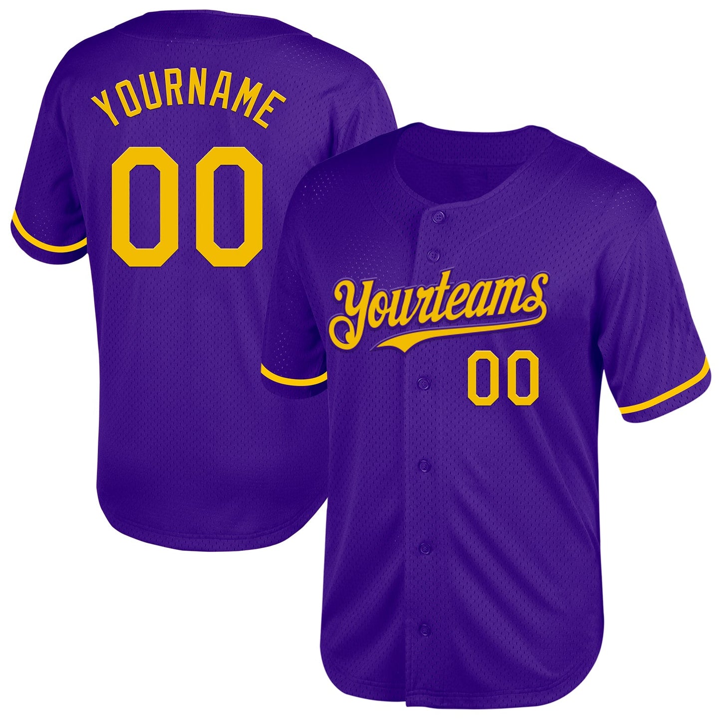 Custom Purple Yellow Mesh Authentic Throwback Baseball Jersey - Main View