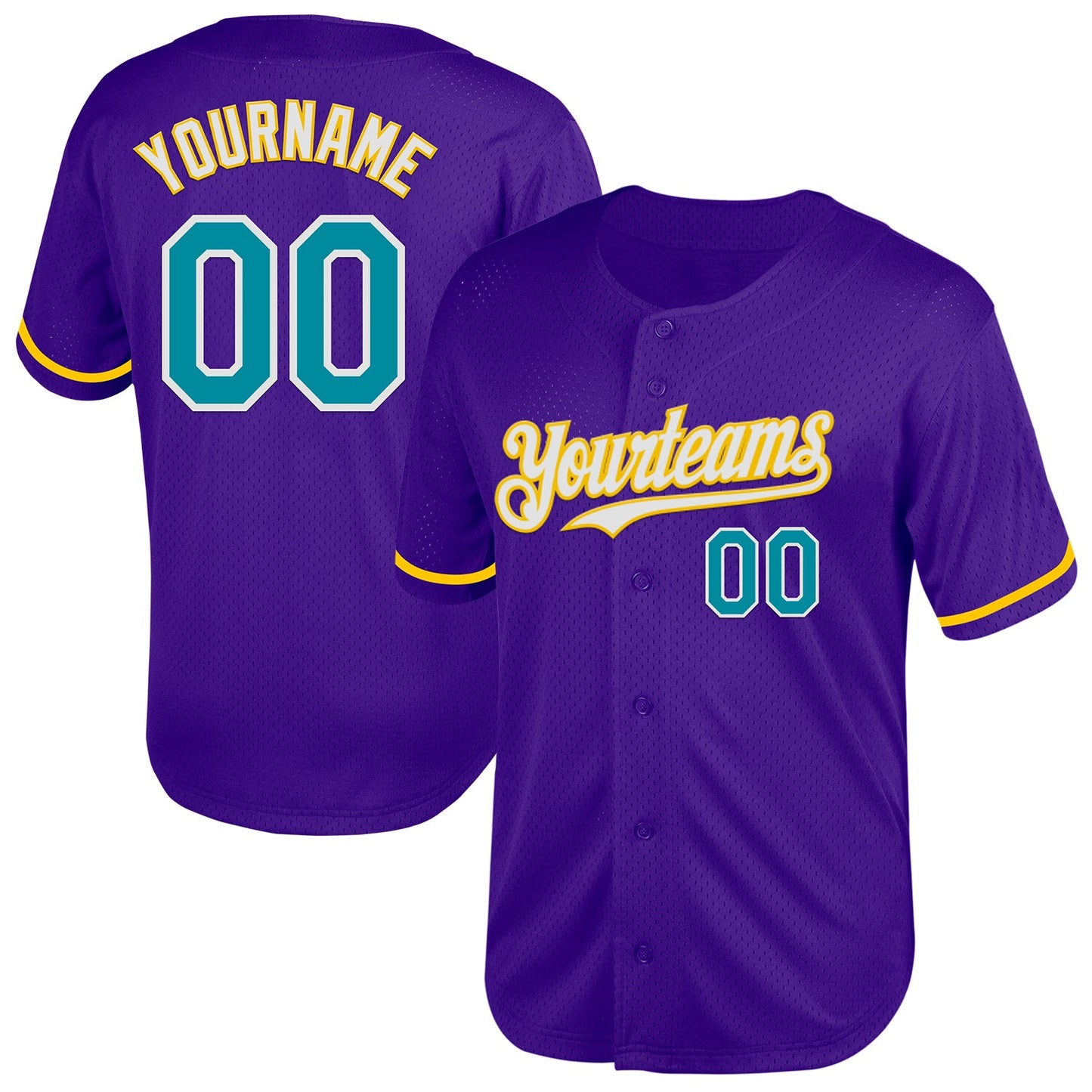 Custom Purple Teal-Yellow Mesh Authentic Throwback Baseball Jersey - Main View