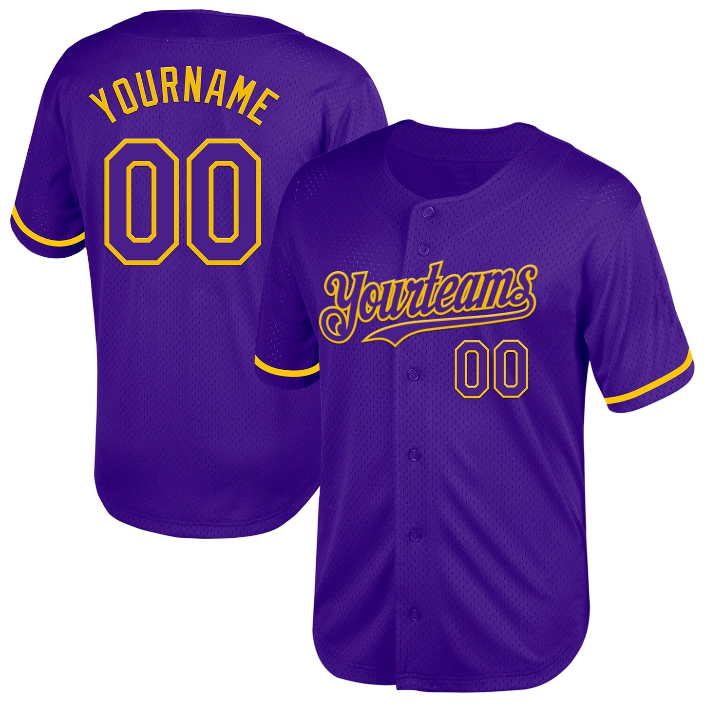 Custom Purple Yellow Mesh Authentic Throwback Baseball Jersey - Main View