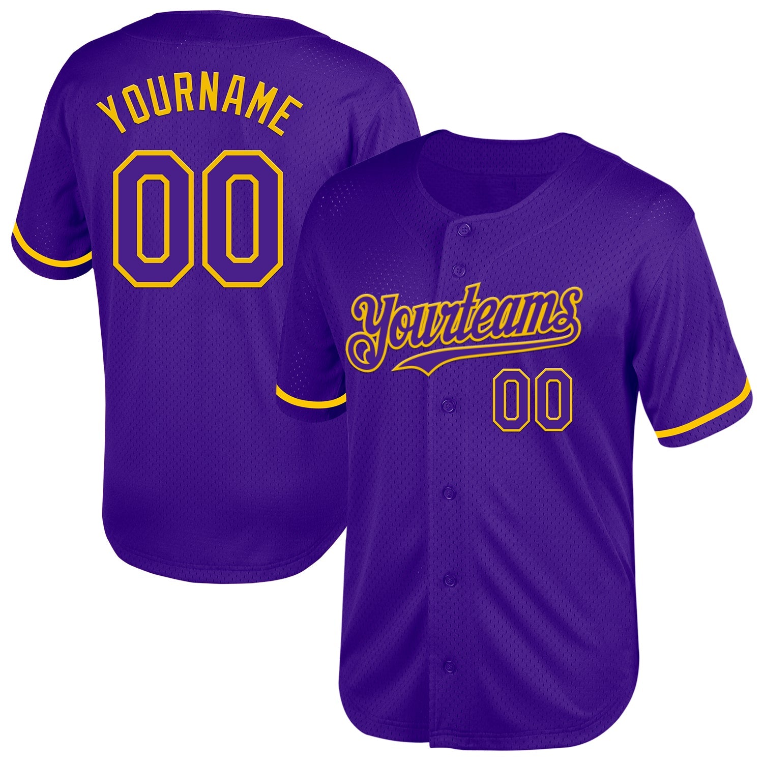 Custom Purple Yellow Mesh Authentic Throwback Baseball Jersey - Main View