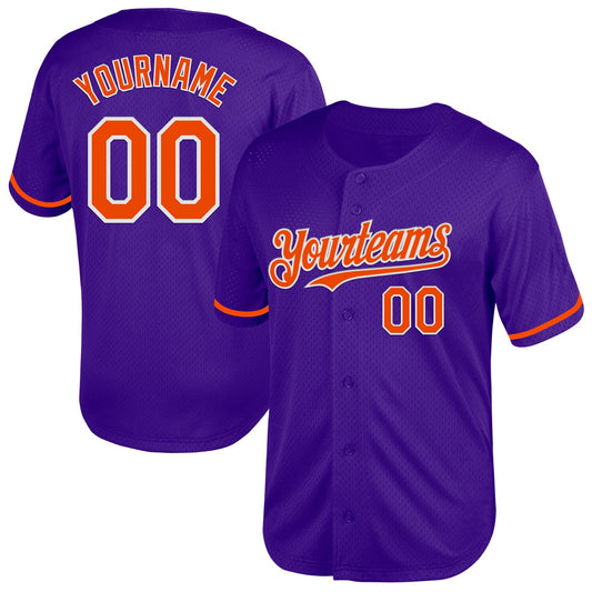 Custom Purple Orange-White Mesh Authentic Throwback Baseball Jersey - Main View