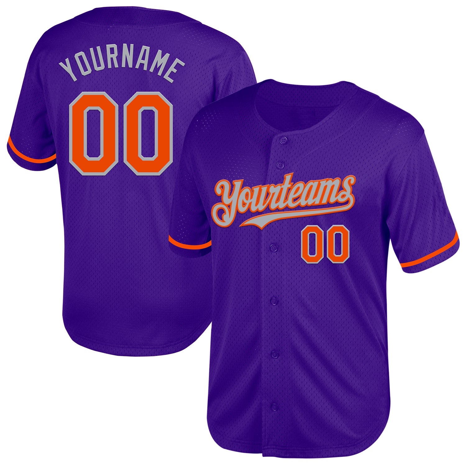 Custom Purple Orange-Gray Mesh Authentic Throwback Baseball Jersey - Main View