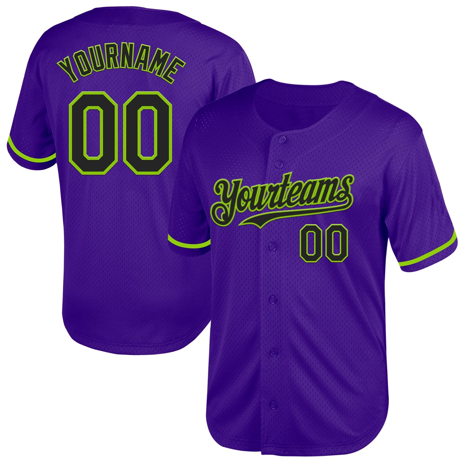 Custom Purple Black-Neon Green Mesh Authentic Throwback Baseball Jersey - Main View