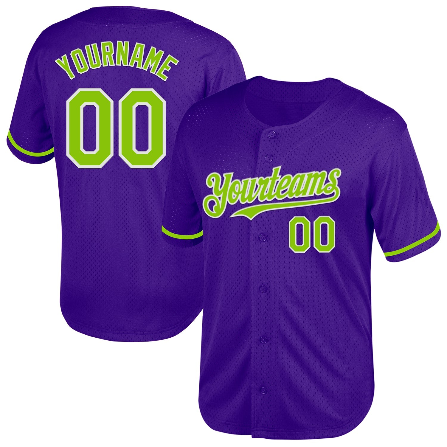 Custom Purple Neon Green-White Mesh Authentic Throwback Baseball Jersey - Main View