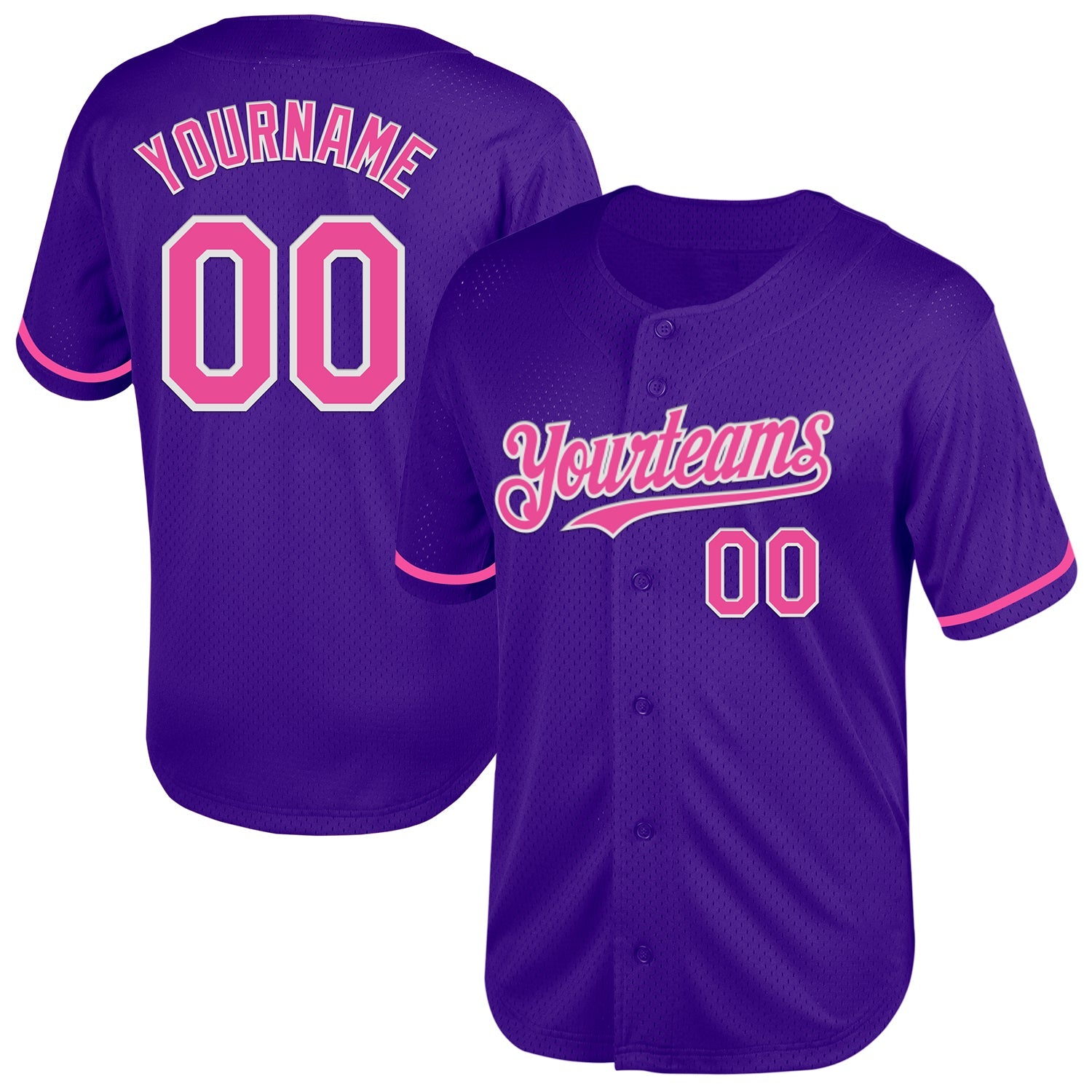 Custom Purple Pink-White Mesh Authentic Throwback Baseball Jersey - Main View