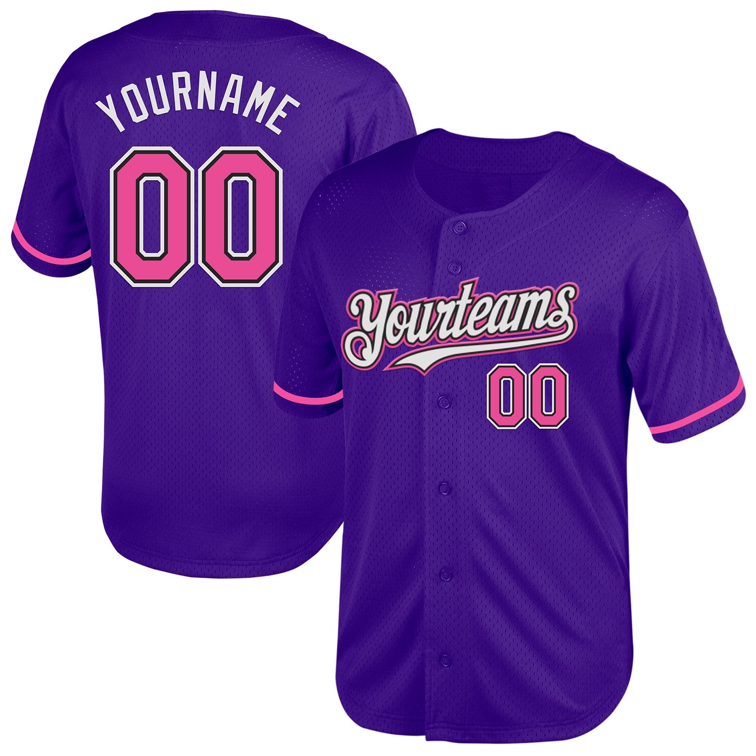 Custom Purple Pink-Black Mesh Authentic Throwback Baseball Jersey - Main View