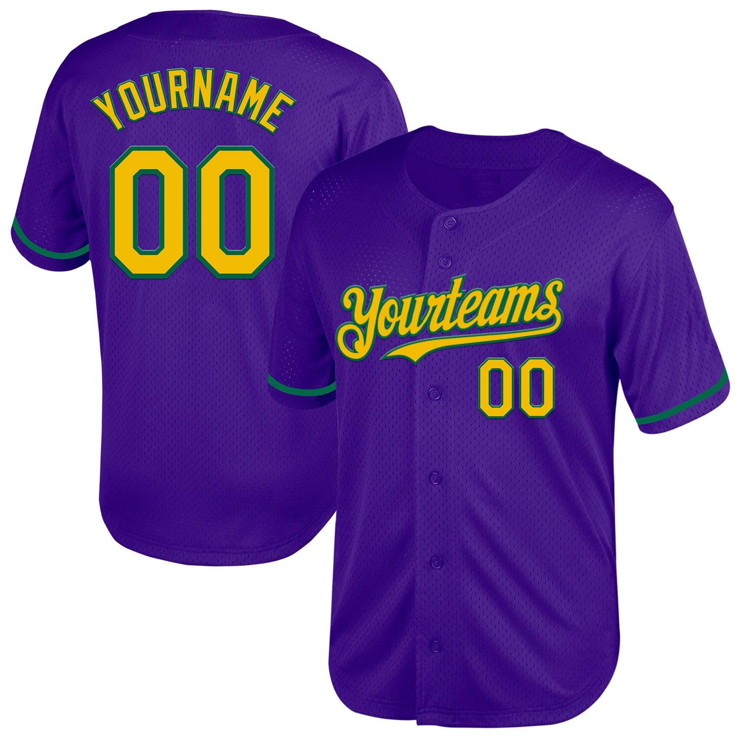Custom Purple Yellow-Kelly Green Mesh Authentic Throwback Baseball Jersey - Main View