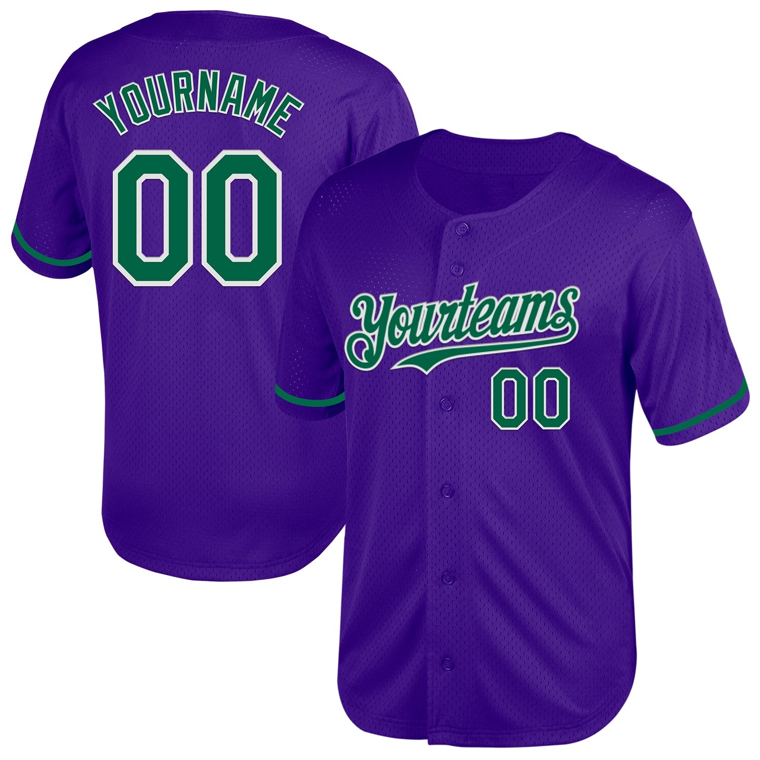 Custom Purple Kelly Green-White Mesh Authentic Throwback Baseball Jersey - Main View