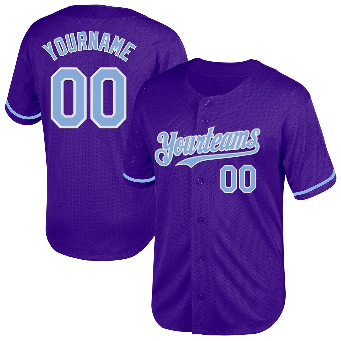 Custom Purple Light Blue-White Mesh Authentic Throwback Baseball Jersey - Main View