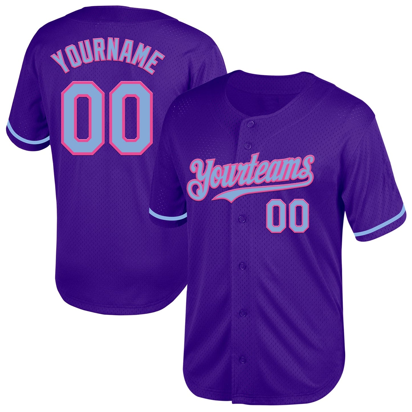 Custom Purple Light Blue-Pink Mesh Authentic Throwback Baseball Jersey - Main View