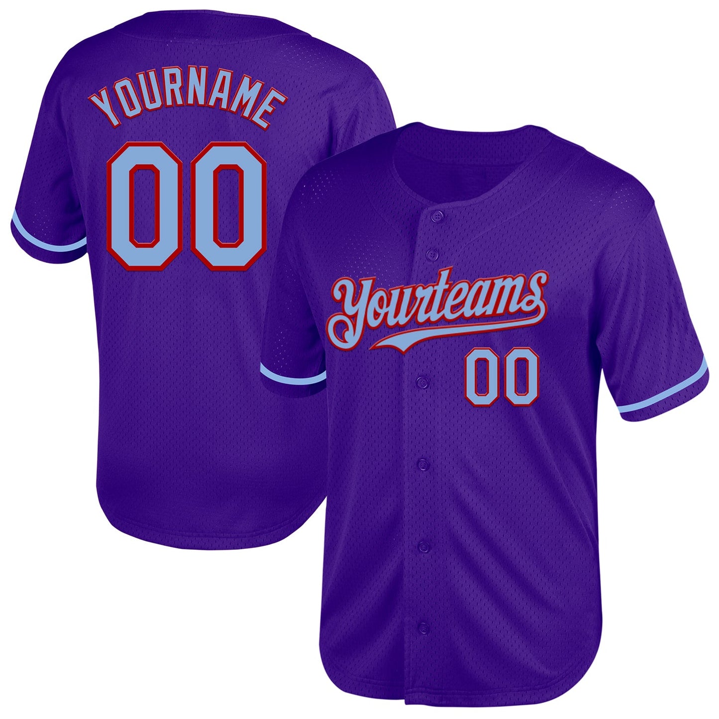 Custom Purple Light Blue-Red Mesh Authentic Throwback Baseball Jersey - Main View