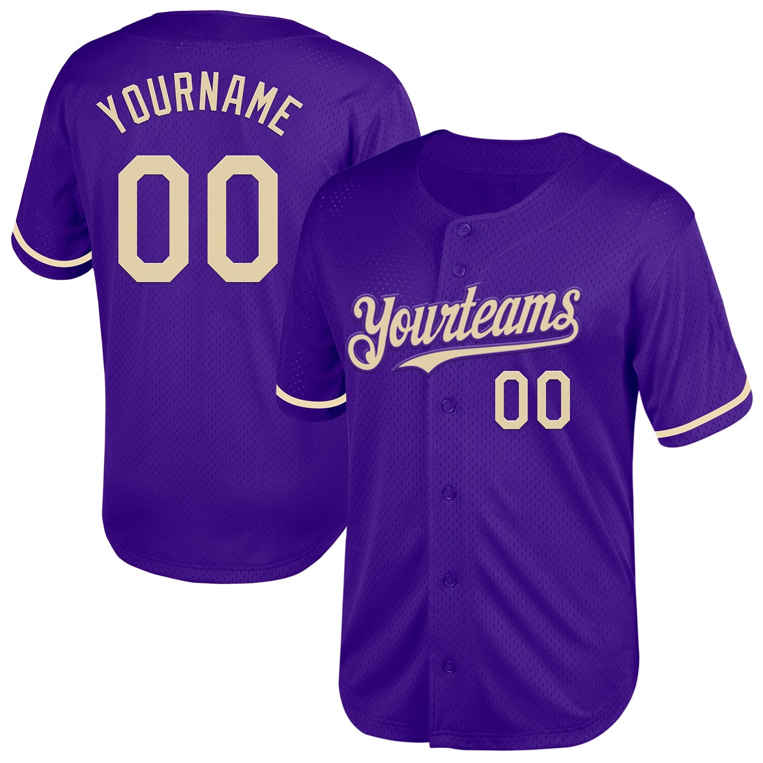 Custom Purple Cream Mesh Authentic Throwback Baseball Jersey - Main View