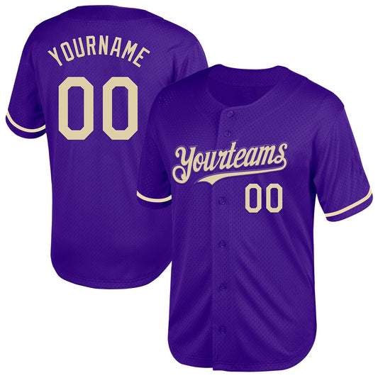 Custom Purple Cream Mesh Authentic Throwback Baseball Jersey - Main View