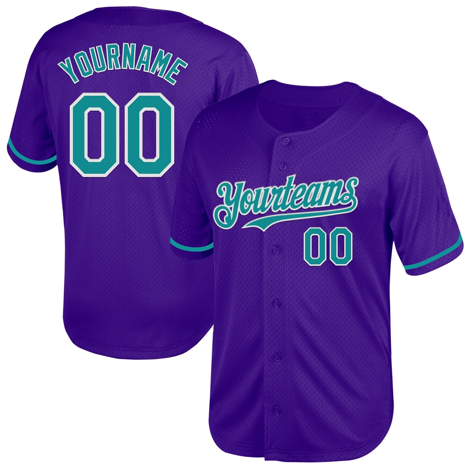 Custom Purple Teal-White Mesh Authentic Throwback Baseball Jersey - Main View