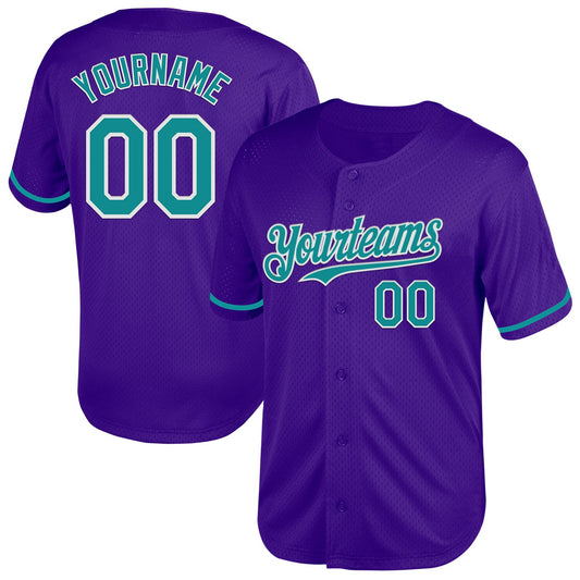 Custom Purple Teal-White Mesh Authentic Throwback Baseball Jersey - Main View