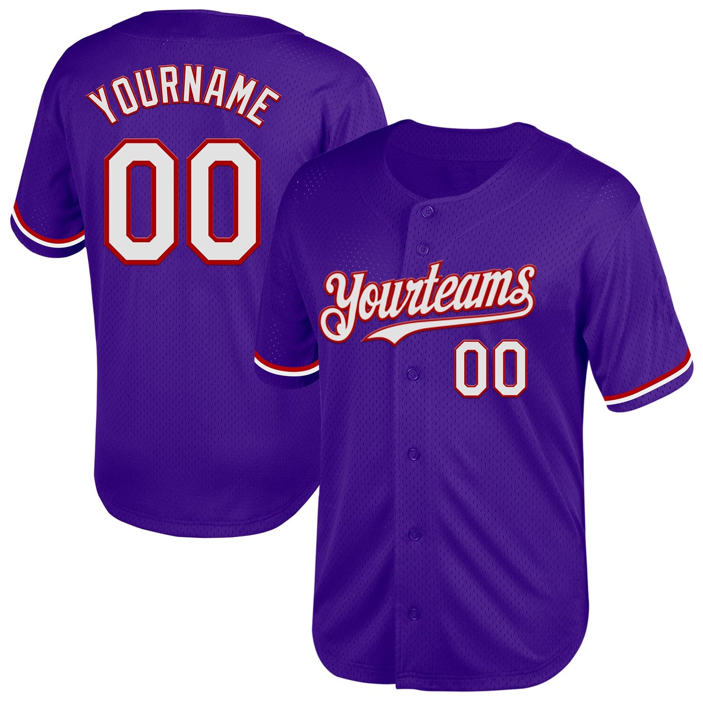 Custom Purple White-Red Mesh Authentic Throwback Baseball Jersey - Main View