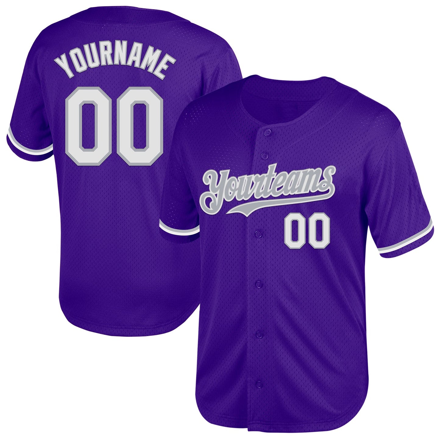 Custom Purple White-Gray Mesh Authentic Throwback Baseball Jersey - Main View