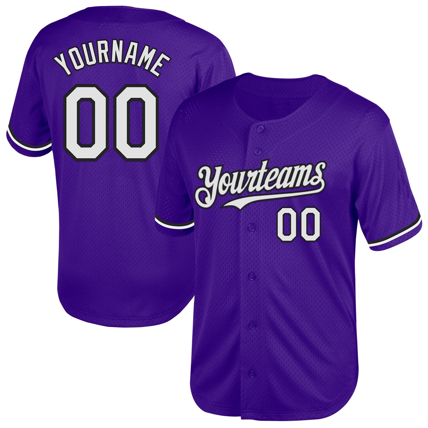 Custom Purple White-Black Mesh Authentic Throwback Baseball Jersey - Main View
