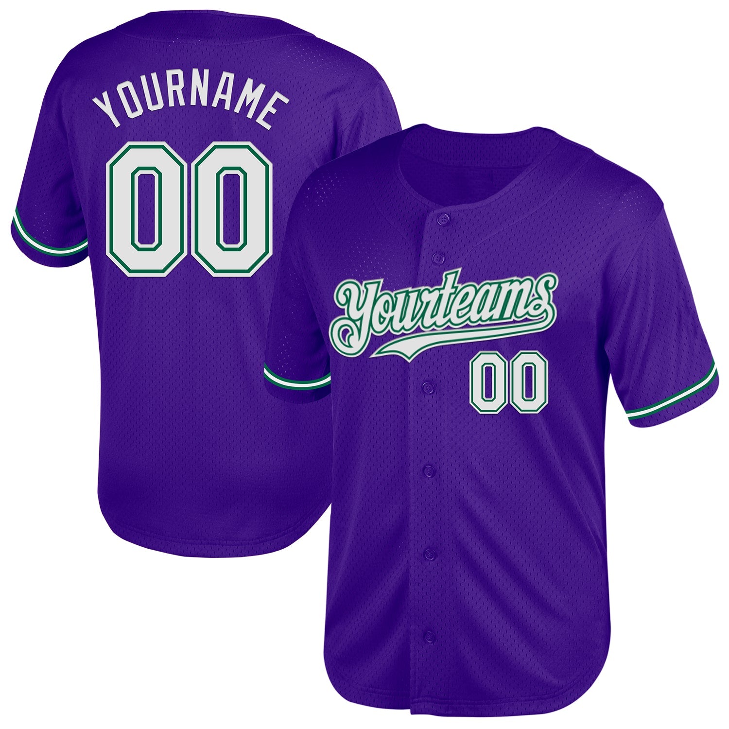 Custom Purple White-Kelly Green Mesh Authentic Throwback Baseball Jersey - Main View