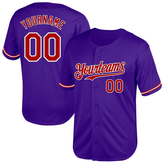 Custom Purple Red-White Mesh Authentic Throwback Baseball Jersey - Main View