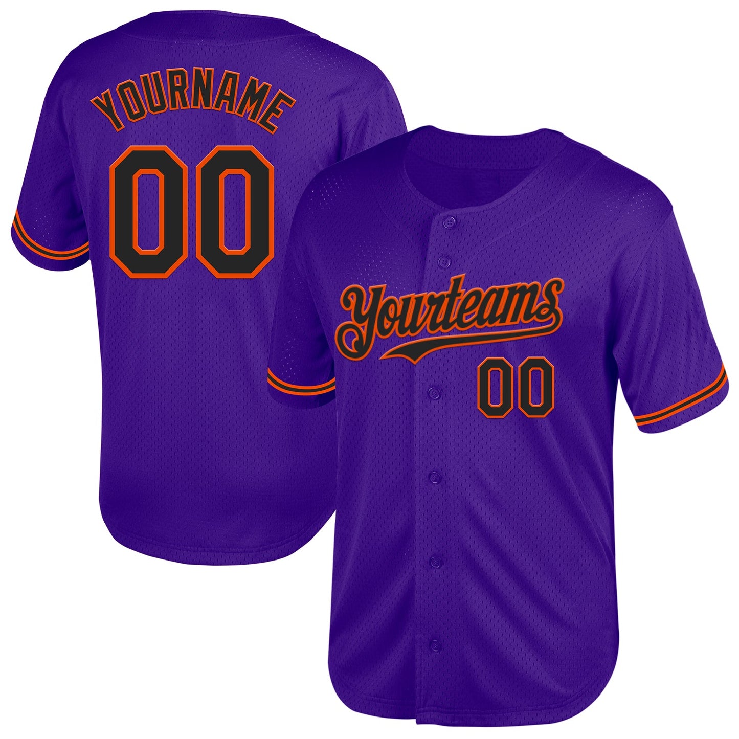 Custom Purple Black-Orange Mesh Authentic Throwback Baseball Jersey - Main View