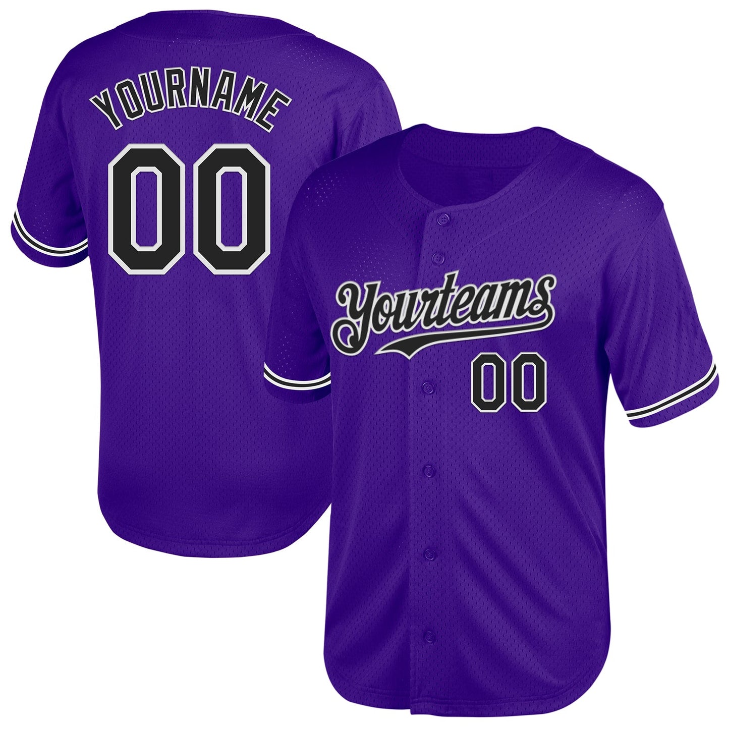 Custom Purple Black-White Mesh Authentic Throwback Baseball Jersey - Main View