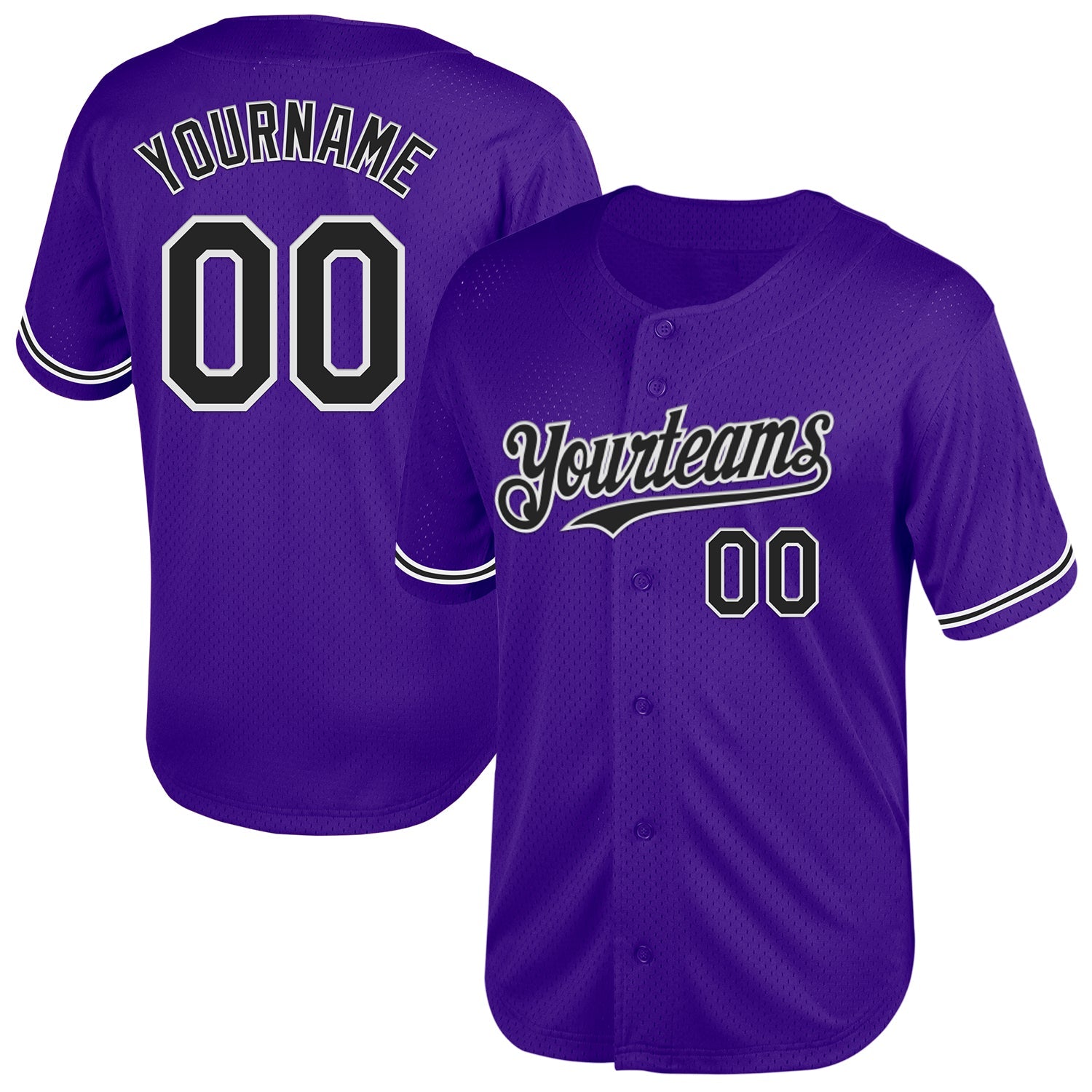 Custom Purple Black-White Mesh Authentic Throwback Baseball Jersey - Main View