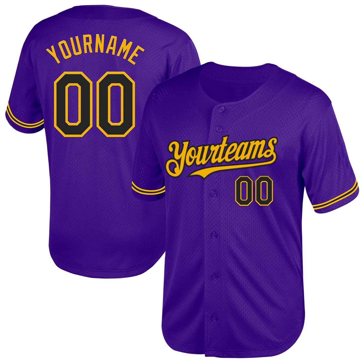 Custom Purple Black-Gold Mesh Authentic Throwback Baseball Jersey - Main View