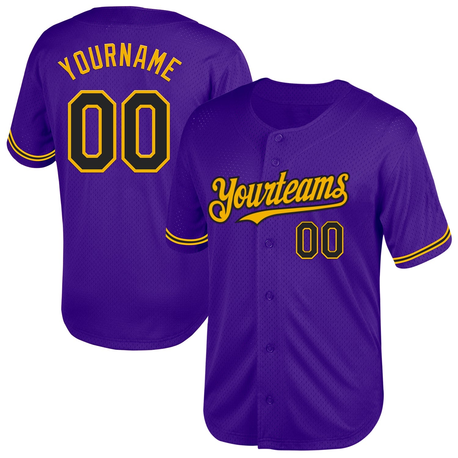 Custom Purple Black-Gold Mesh Authentic Throwback Baseball Jersey - Main View
